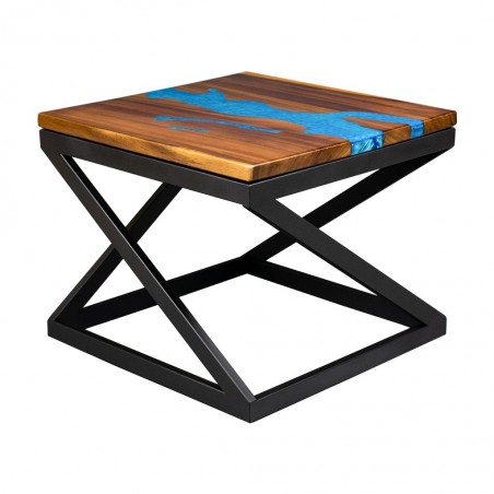 Stolik kwadratowy z drewna oraz żywicy, unikalny design