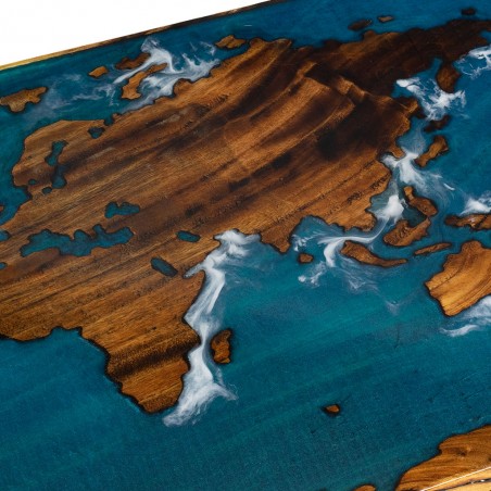 Nowoczesna ława drewniana do salonu mapa świata