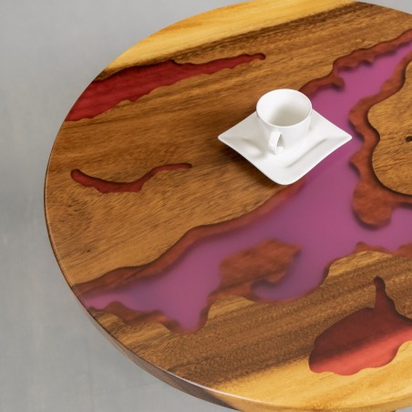 Unikalny stolik kawowy orzech z żywicą matowy lakier.