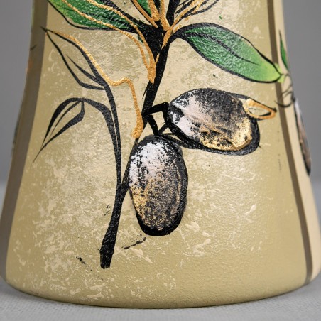 Wazon dekoracyjny szklany, zdobiony ręcznie, z pięknym motywem gałązek oliwkowych