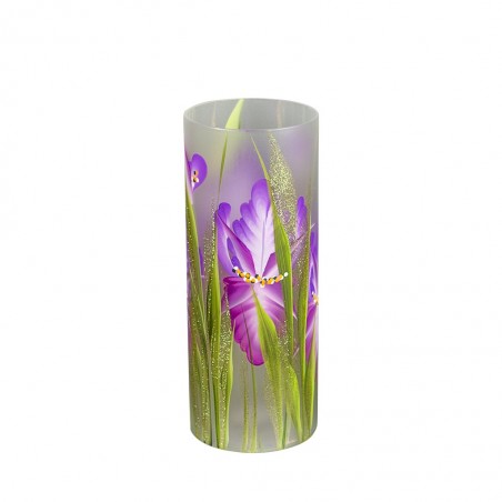 Wazon szklany malowany z motywem fioletowych kwiatów